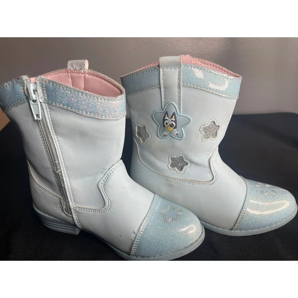 Ground Up Bluey Bingo Light Blue Glitter Star Western Cowboy Boots Girls Size 10